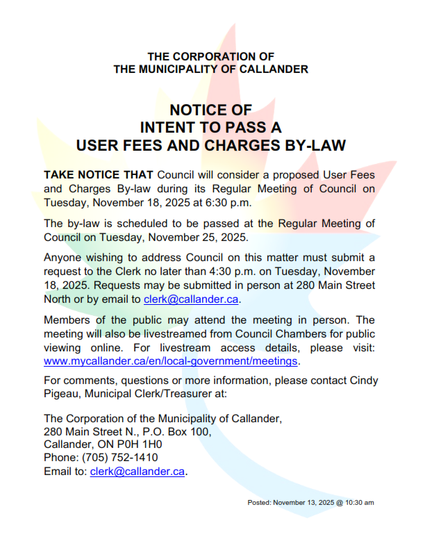 Upcoming User Fees and Charges By-law